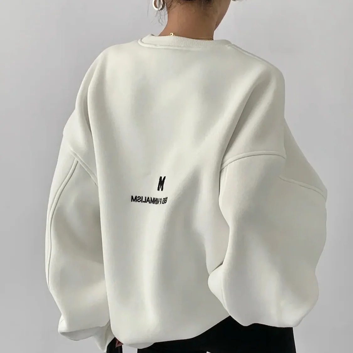 韓版慵懶風寬鬆簡約字母印花圓領衛衣-Cicimode