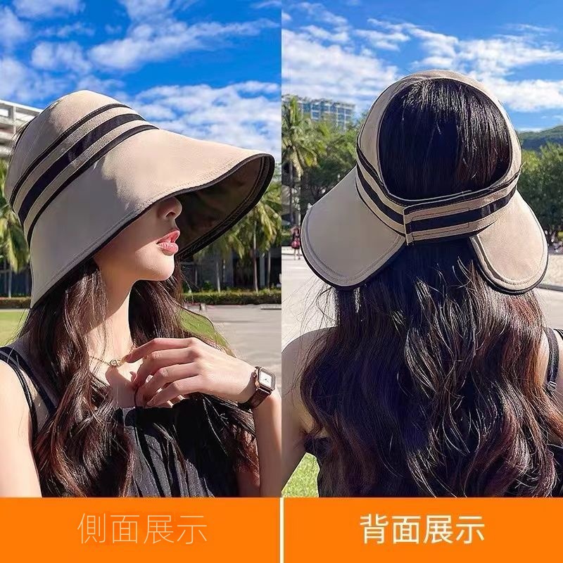 日系黑膠防紫外線大檐百搭遮臉漁夫空頂帽子-Cicimode