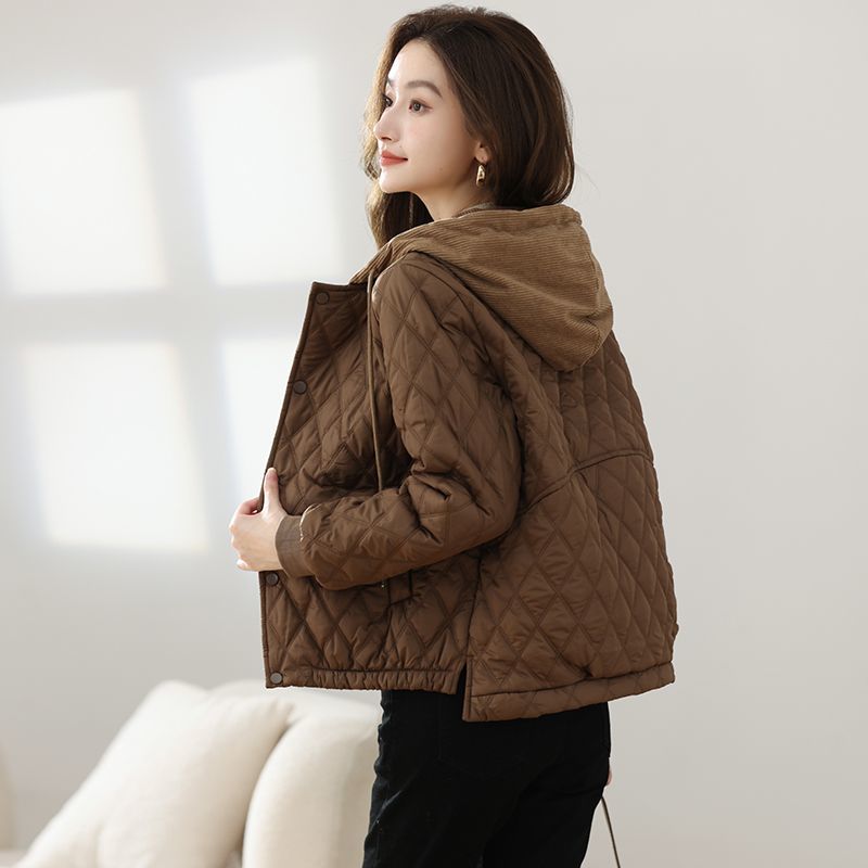 輕奢短版休閒時尚氣質連帽輕薄棉服外套-Cicimode