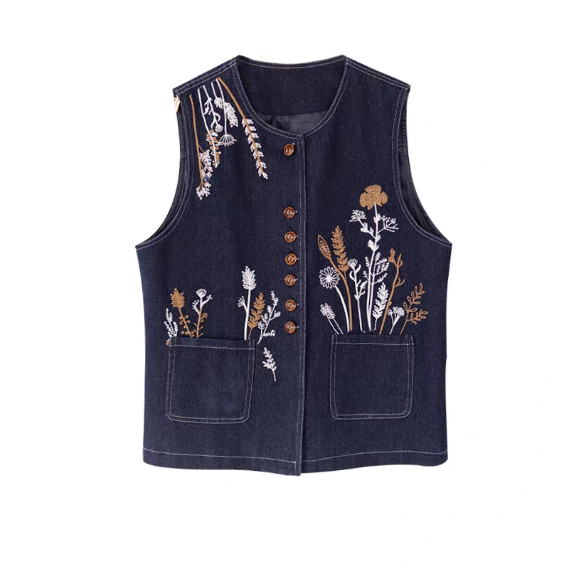 氣質刺繡大碼洋氣寬鬆牛仔馬甲外套