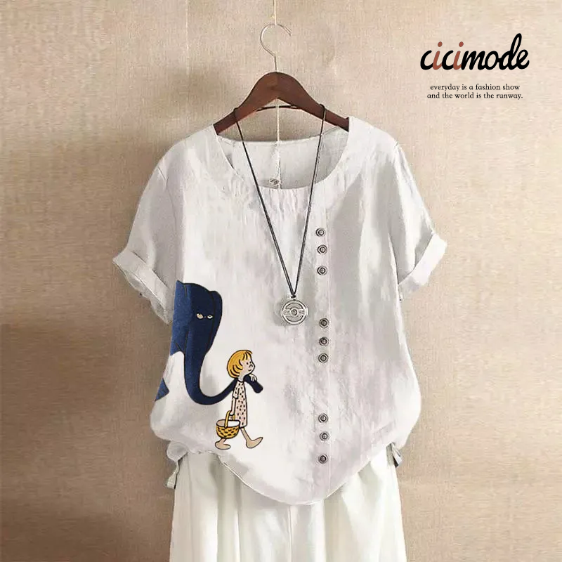 復古休閒寬鬆棉麻套頭T恤短袖（6色）