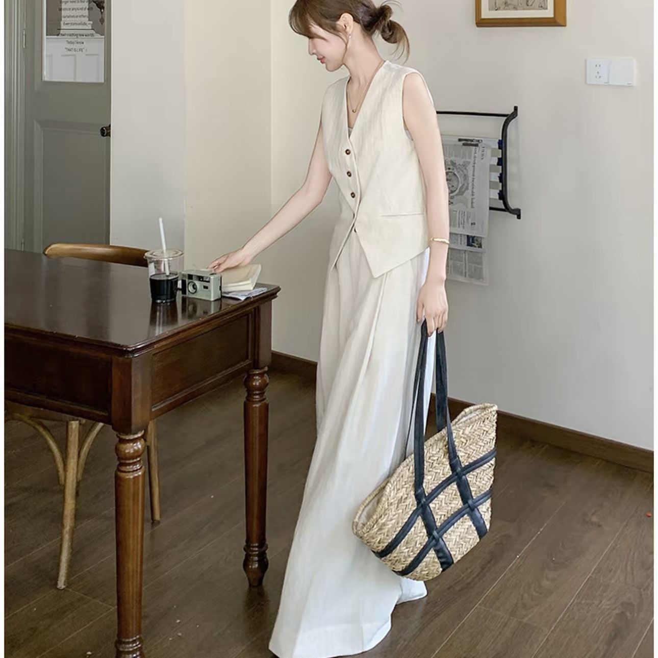 【單件/套裝】法式氣質高級感時尚馬甲+休閑闊腿褲兩件套寬松