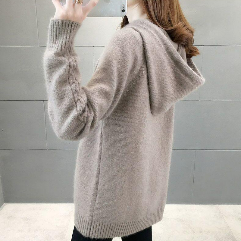 針織毛衣套頭純色寬鬆針織連帽打底衫