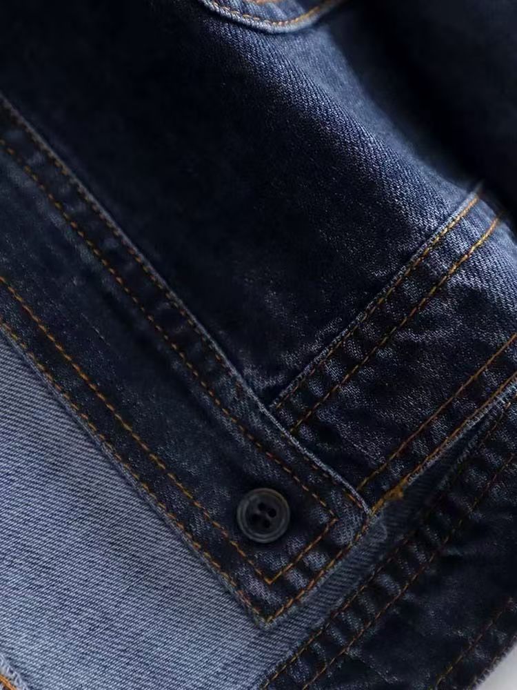 氣質色時尚休閒通勤藍色牛仔開衫短款外套-Cicimode