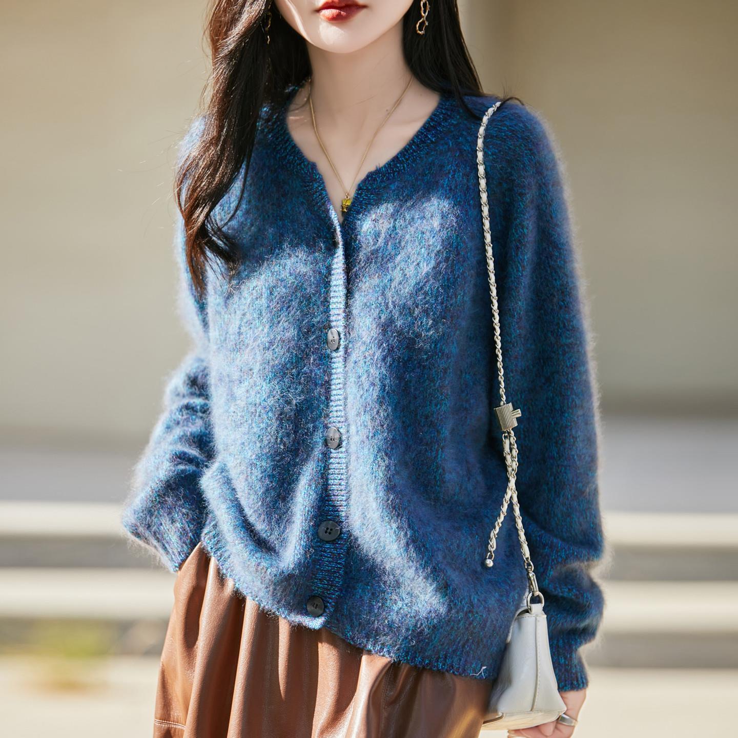 法式慵懶風花紗拉絨羊毛針織開衫-Cicimode