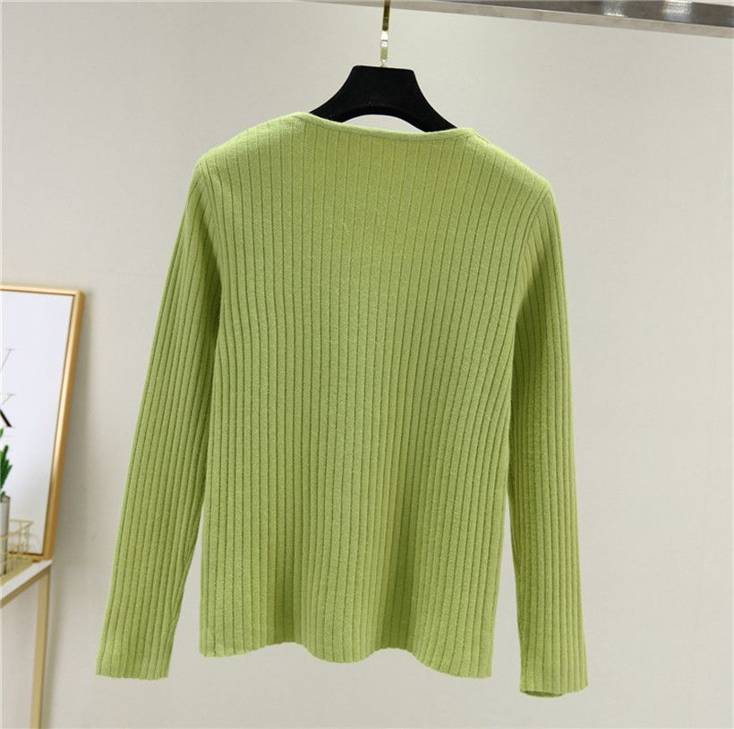 7色V領長袖打底內搭寬鬆素色針織衫-Cicimode