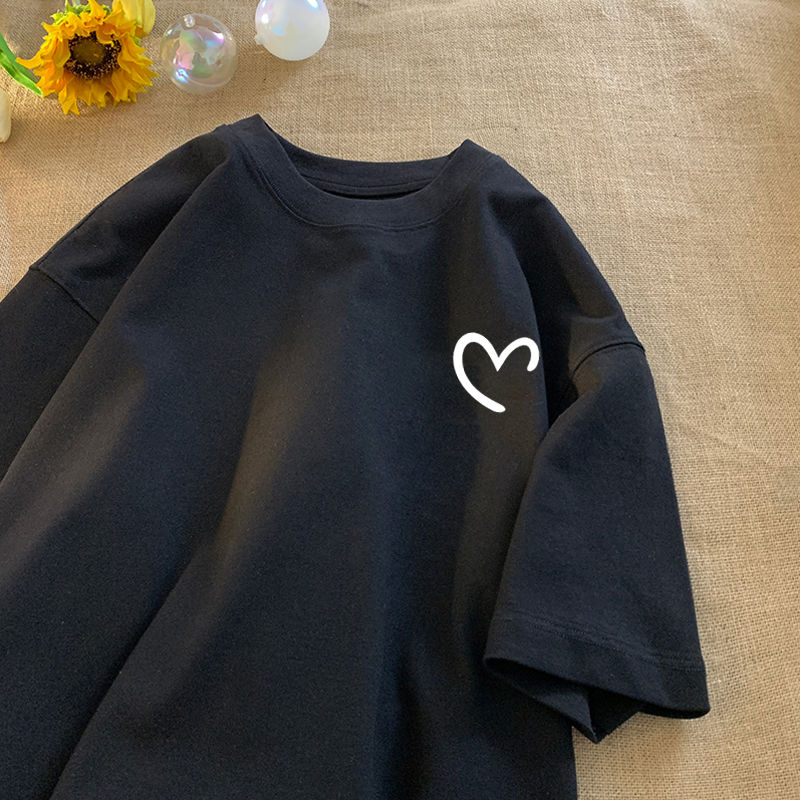 時尚百搭減齡顯瘦愛心印花短袖T恤-Cicimode