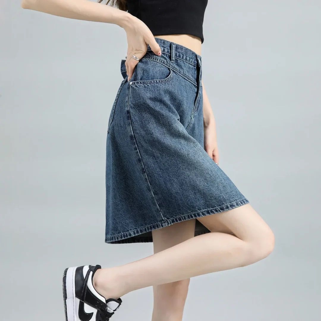 美式復古高腰梨形顯瘦牛仔半身裙-Cicimode