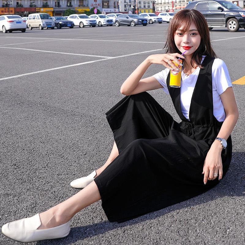 【單件/套裝】百搭T恤+韓版顯瘦時尚背帶褲兩件套裝