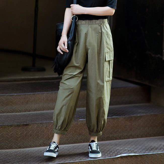 束腳工裝褲子女春夏新款韓版寬鬆顯瘦休閒運動ins潮流百搭哈倫褲