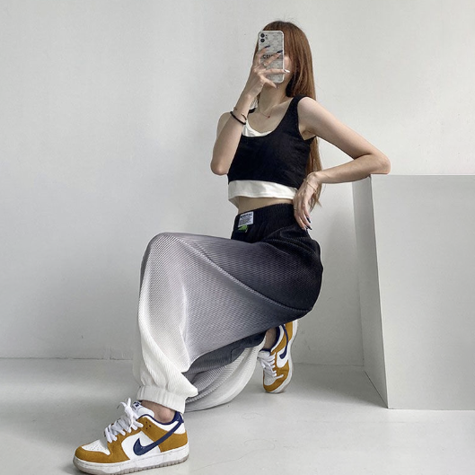 直筒垂感寬鬆休閒肌理感壓褶漸變束腳褲