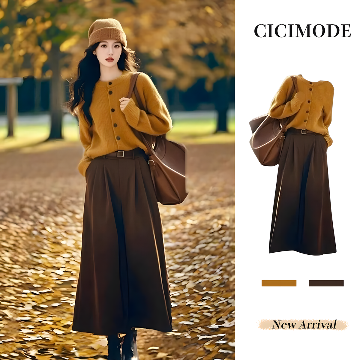 【單件/套裝】韓系溫柔風復古針織毛衣+美拉德色系半身裙兩件套-Cicimode