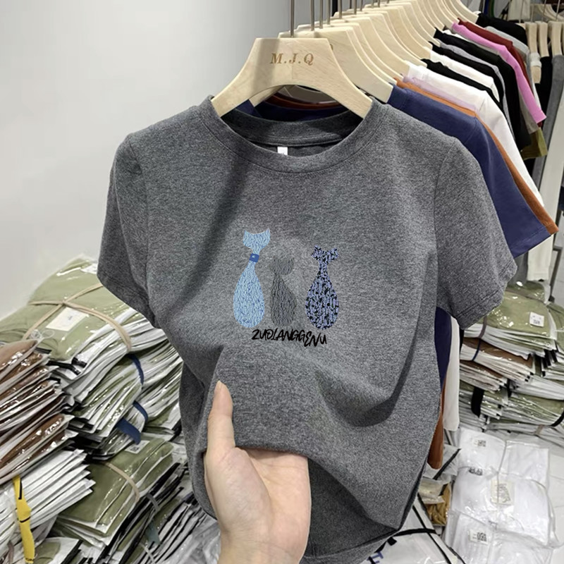 純棉印花修身時尚百搭圓領顯瘦正肩短袖T恤