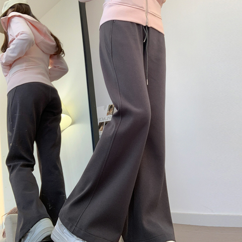 美式休閒高腰顯瘦修身垂感微喇運動褲