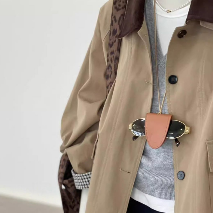 韓系復古小眾設計感撞色格紋拼接風衣外套-Cicimode