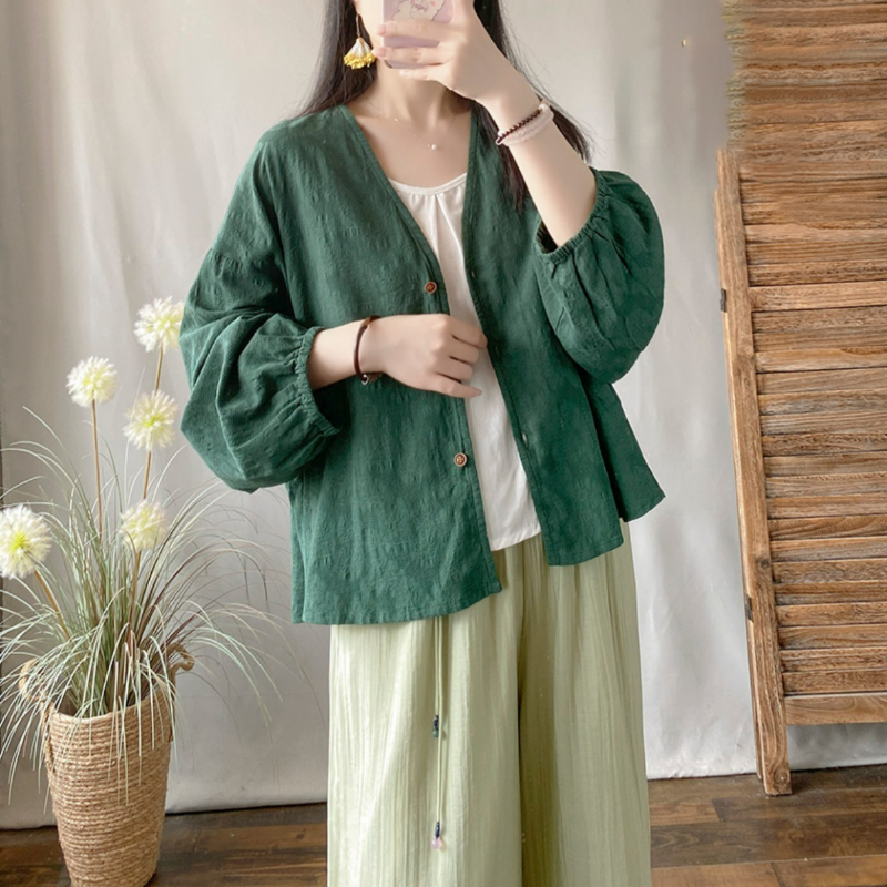 文藝寬鬆顯瘦蝙蝠袖防曬襯衫長袖棉麻開衫