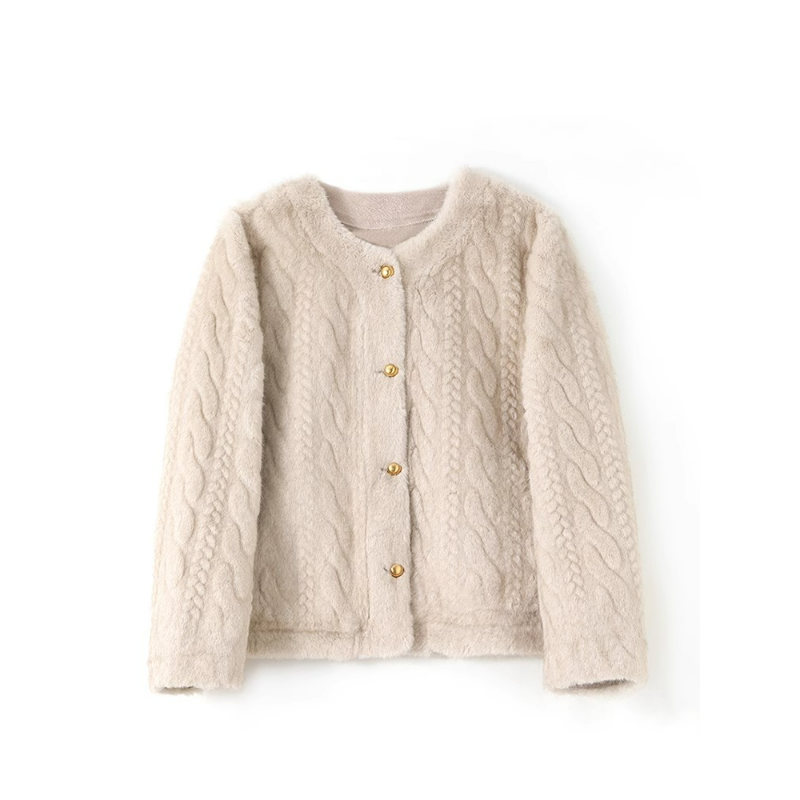 小香風高級感加厚圓領時尚夾棉洋氣外套-Cicimode