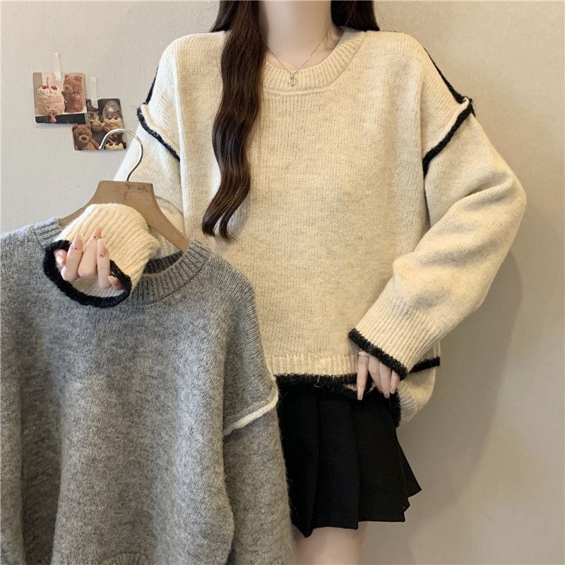 慵懶風設計感 洋氣韓版寬鬆針織毛衣-Cicimode