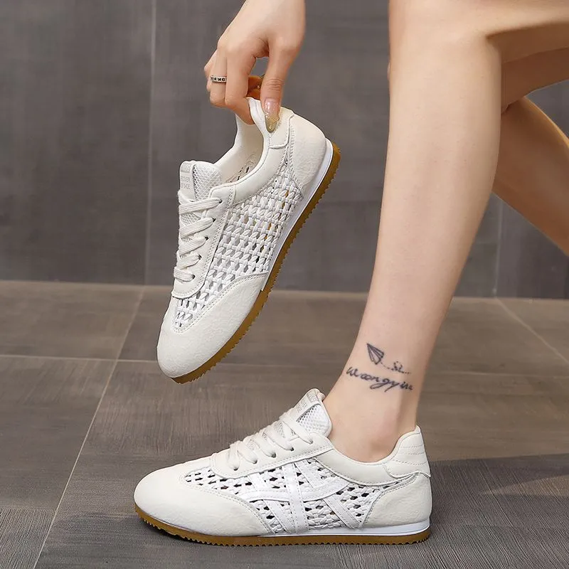 透氣網面阿甘鞋鏤空編織運動休閒小白鞋-Cicimode