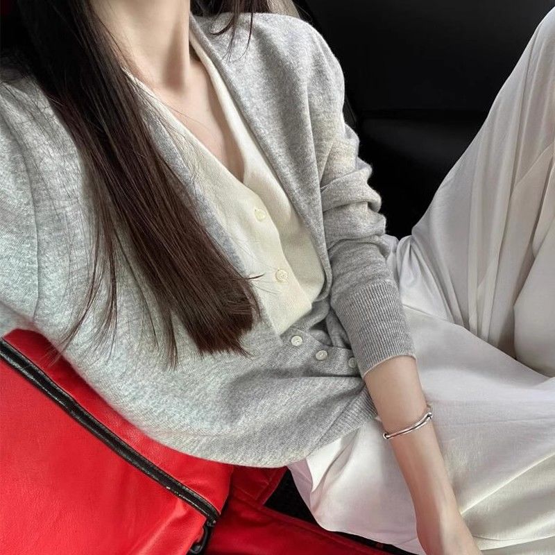 @寬鬆設計感撞色百搭假兩件針織開衫