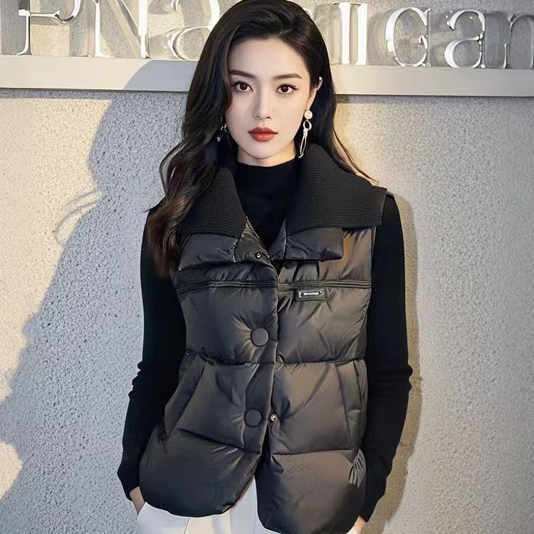 韓版潮流針織領寬鬆短版加厚坎肩馬甲外套