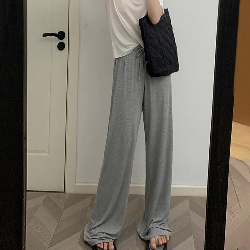 莫代爾冰絲高腰垂感防蚊休閑闊腿褲