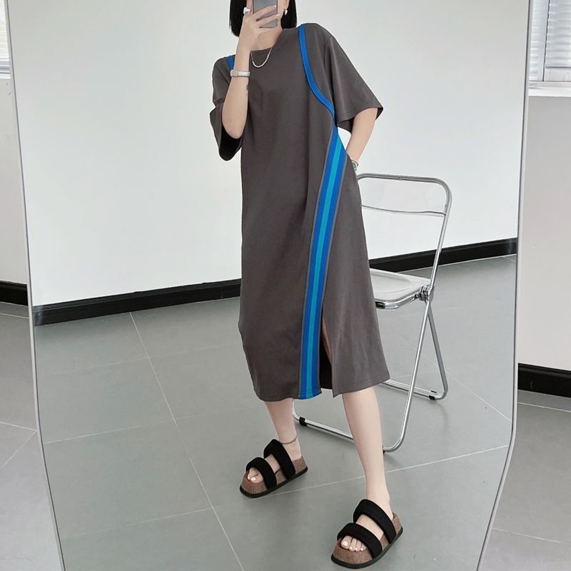 歐美風大碼寬鬆顯瘦開叉洋裝