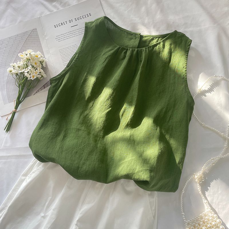 百搭休閒顯瘦文藝復古棉麻吊帶背心