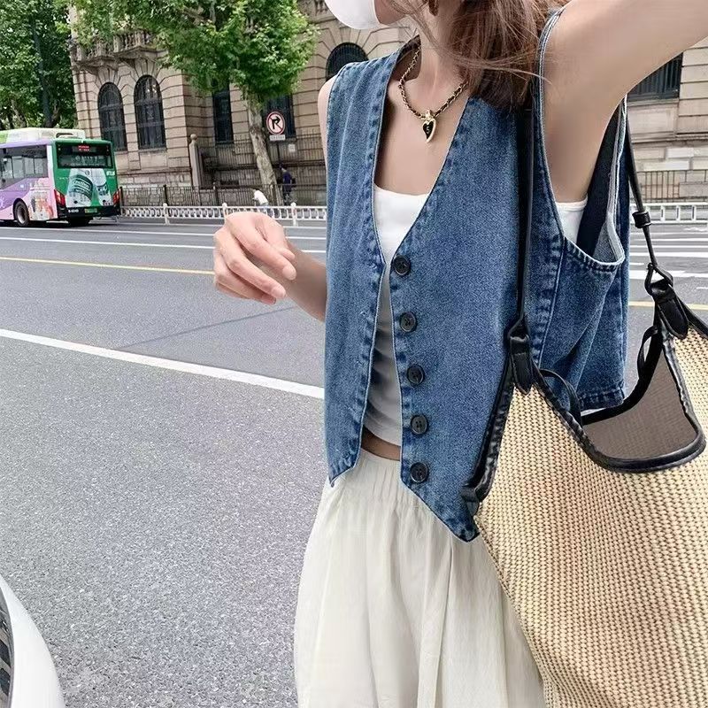高品質薄款洋氣牛仔小馬夾無袖上衣