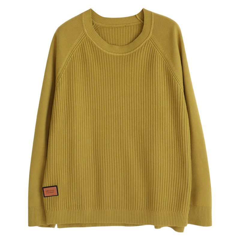 文藝簡約寬鬆遮肚圓領套頭針織長袖