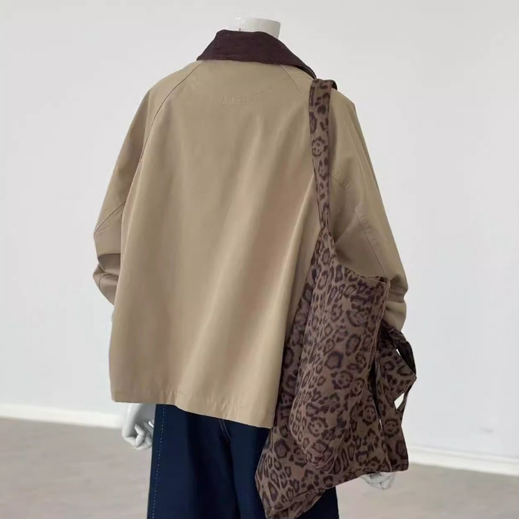 韓系復古小眾設計感撞色格紋拼接風衣外套-Cicimode