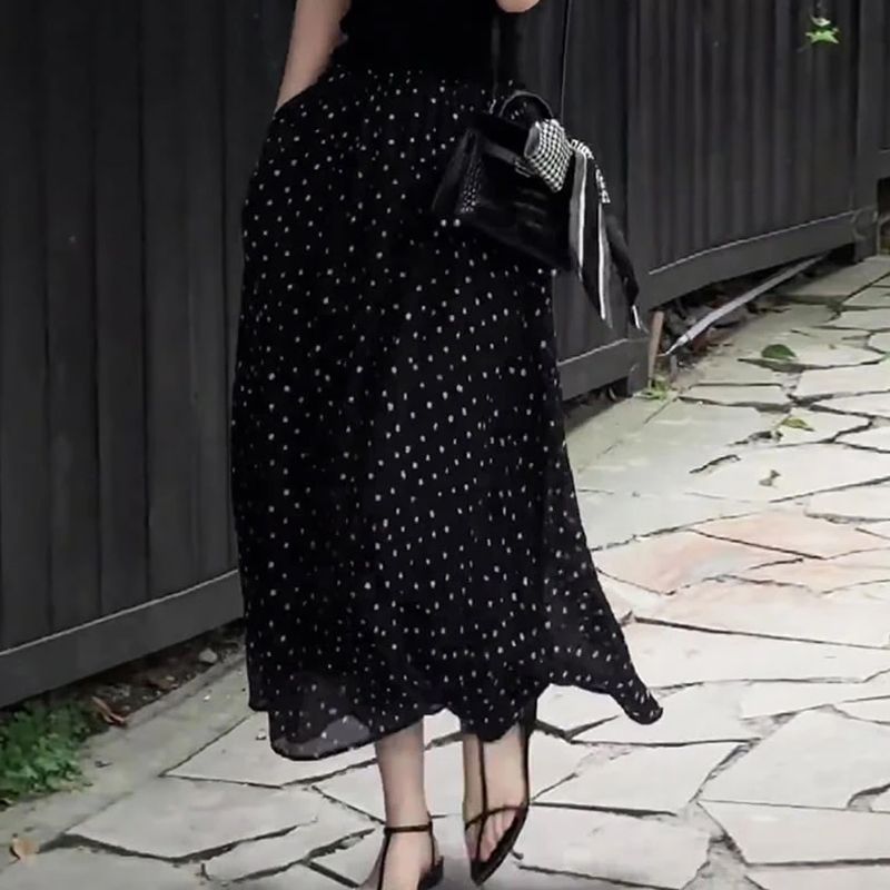 法式波點氣質時尚大擺a字半身裙-Cicimode