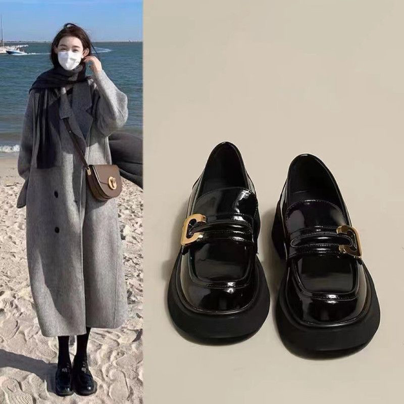 英倫風復古百搭厚底樂福鞋小皮鞋圓頭單鞋