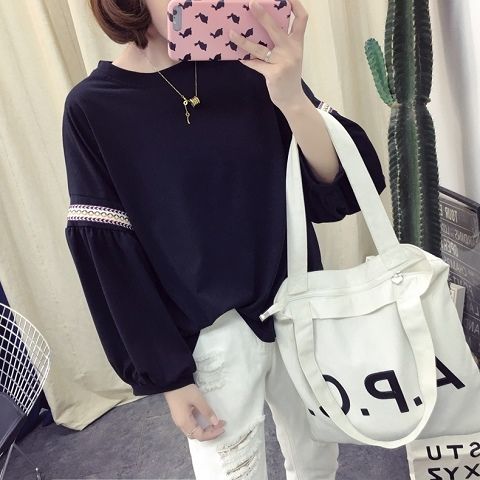 減齡顯瘦小清新簡約純棉七分燈籠袖T恤-Cicimode