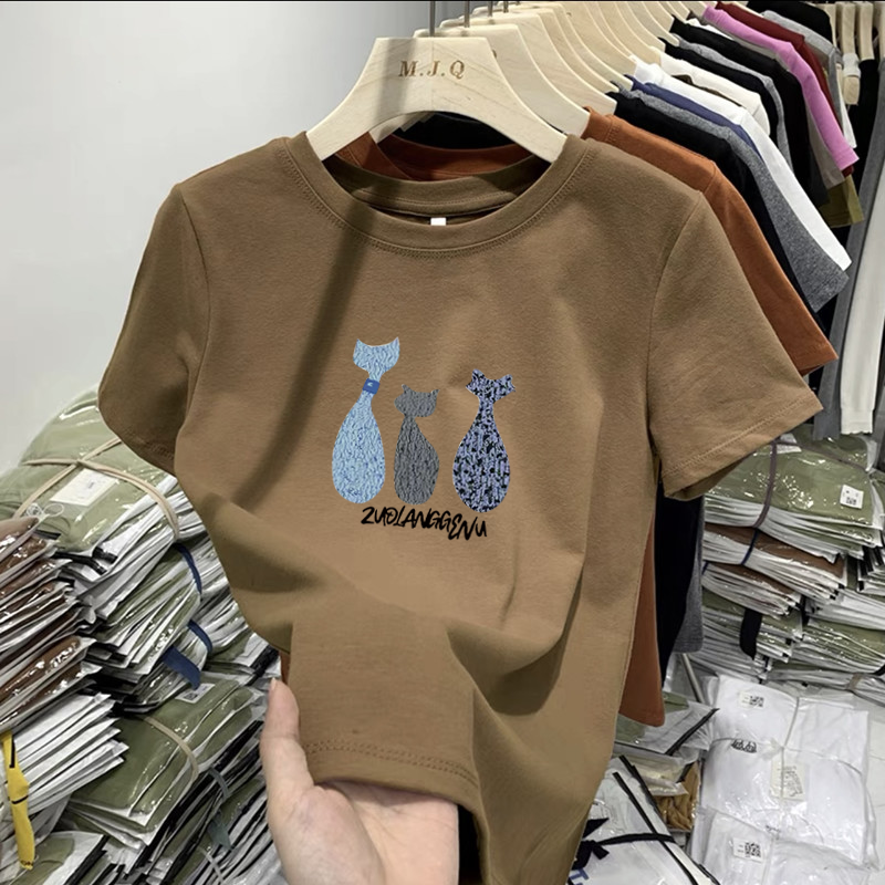 純棉印花修身時尚百搭圓領顯瘦正肩短袖T恤