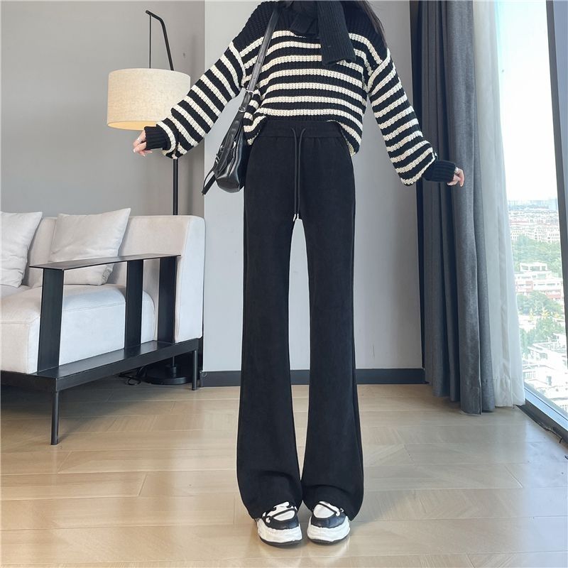 刷毛喇叭高腰垂感雪尼爾大碼寬鬆微喇褲-Cicimode