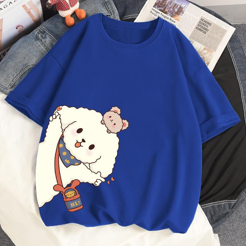 多色純棉可爱印花宽松圆领短袖T恤-Cicimode