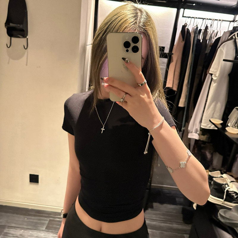 修身顯瘦圓領正肩百搭簡約短袖T恤