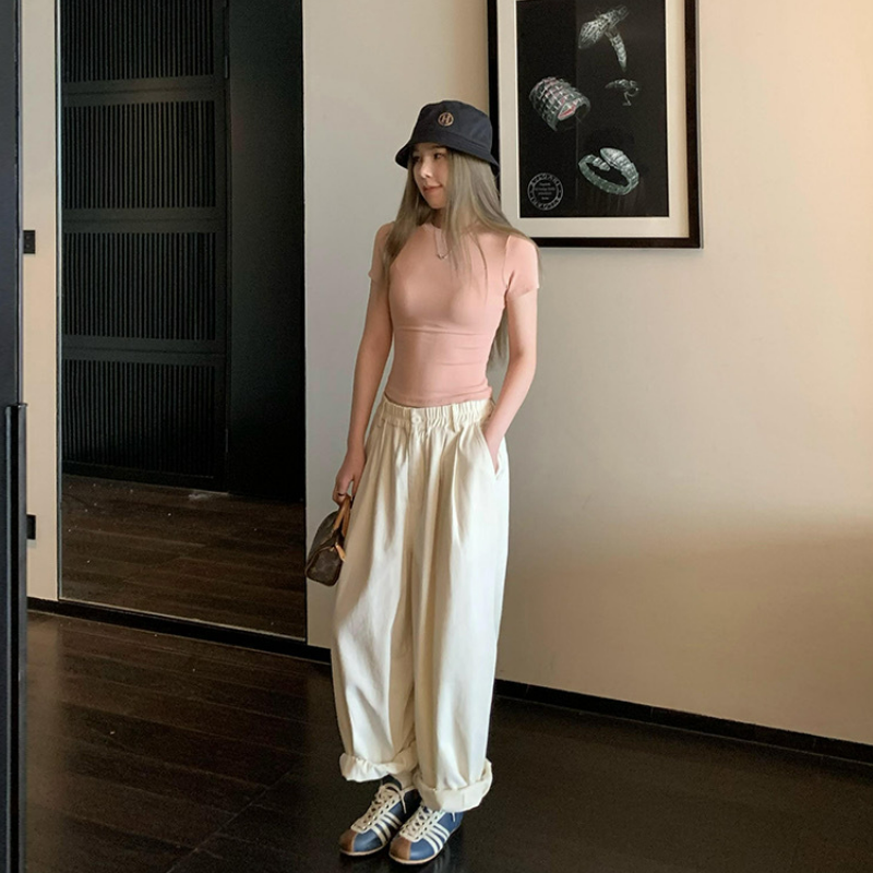 修身顯瘦圓領正肩百搭簡約短袖T恤