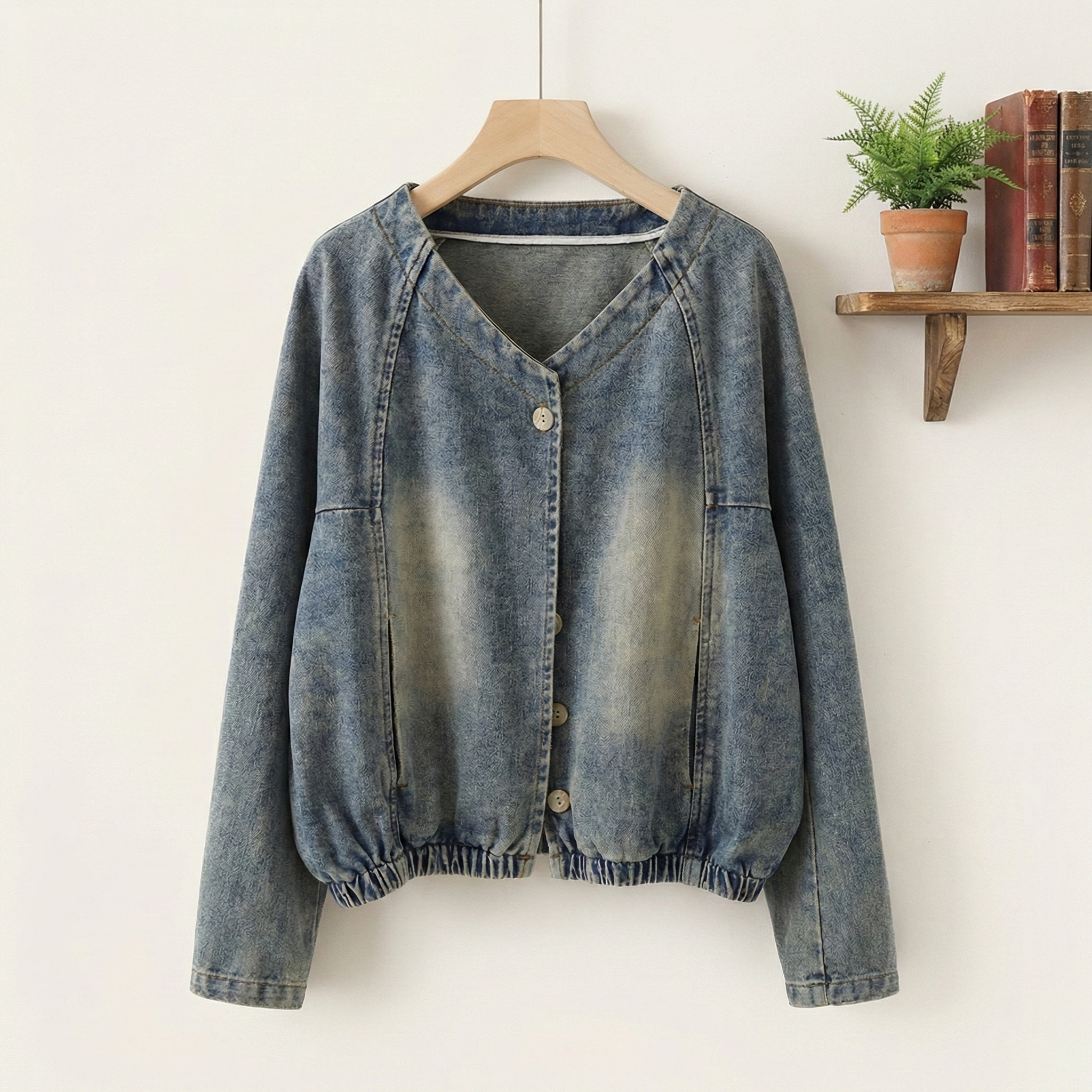 大碼復古短版百搭洋氣休閒夾克牛仔外套