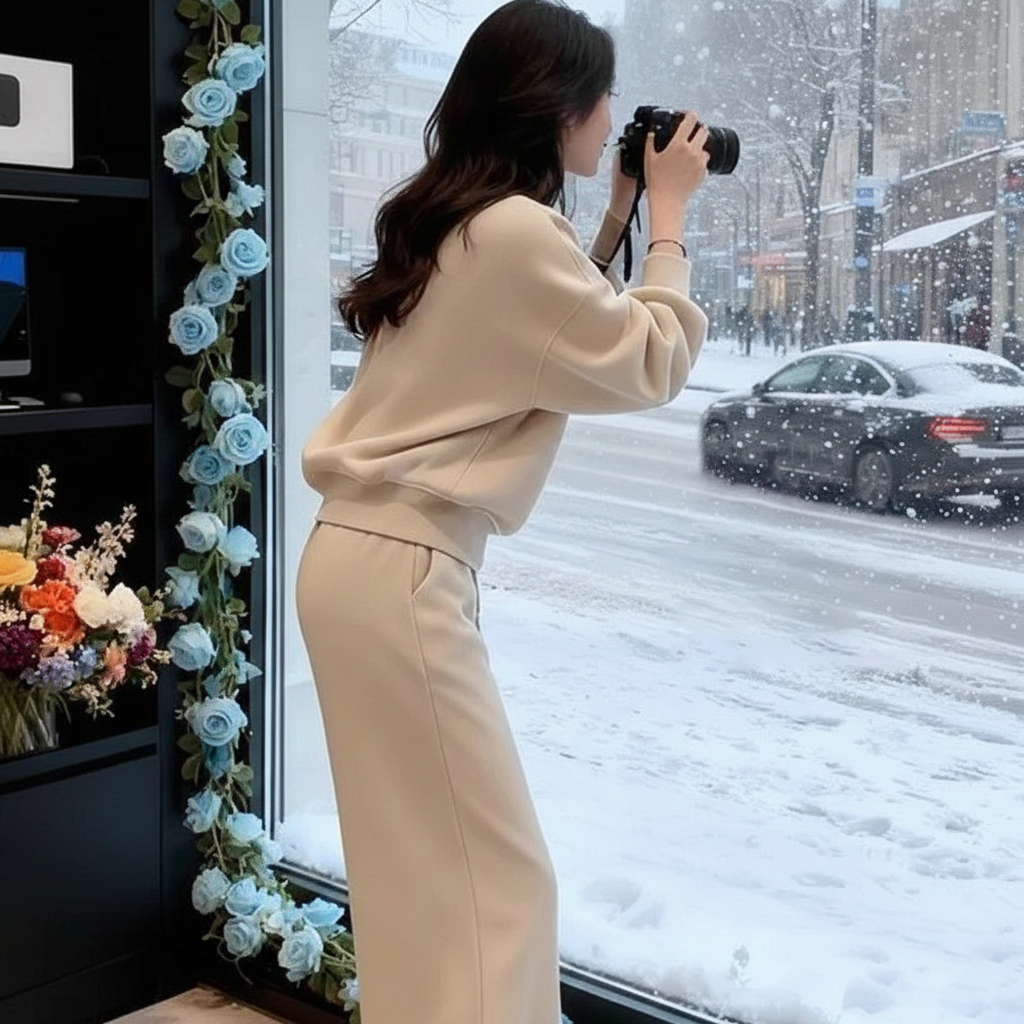 【整套】圓領時尚洋氣套頭長袖+運動休閒長褲兩件套-Cicimode