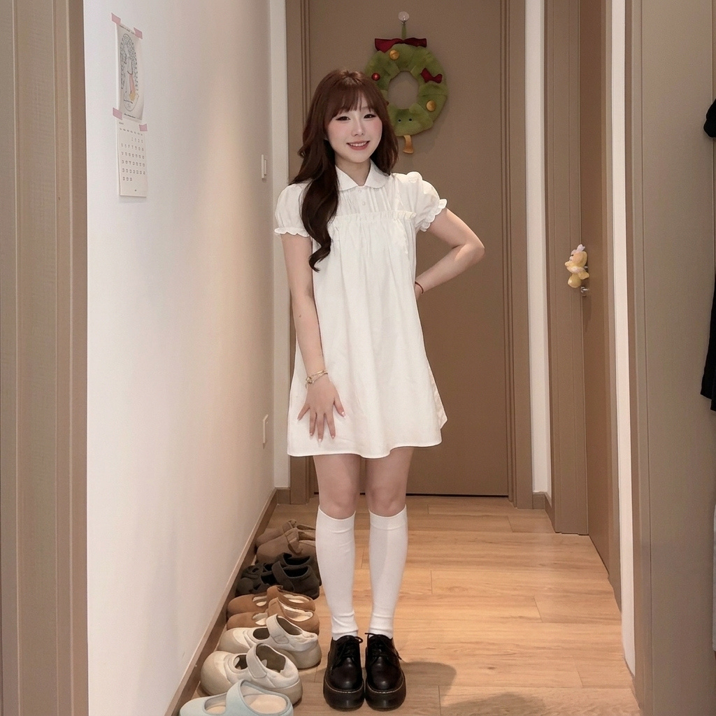 超流行娃娃領寬松遮肉顯瘦初戀感洋裝