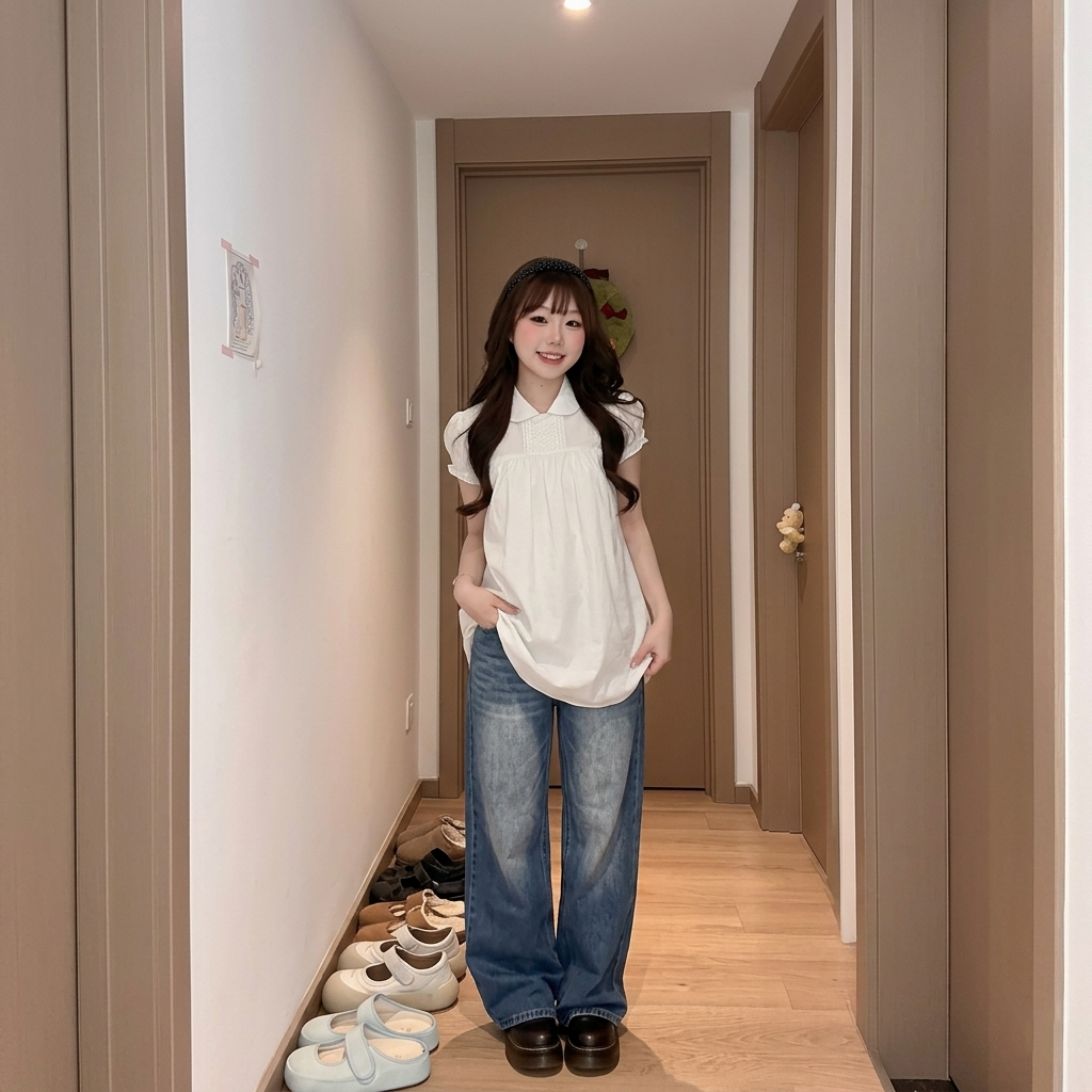 超流行娃娃領寬松遮肉顯瘦初戀感洋裝