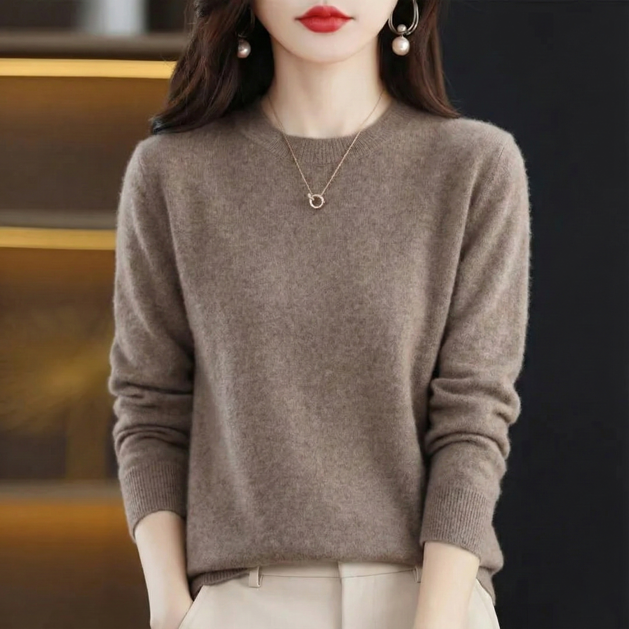 時尚內搭圓領素色洋氣百搭針織毛衣-Cicimode