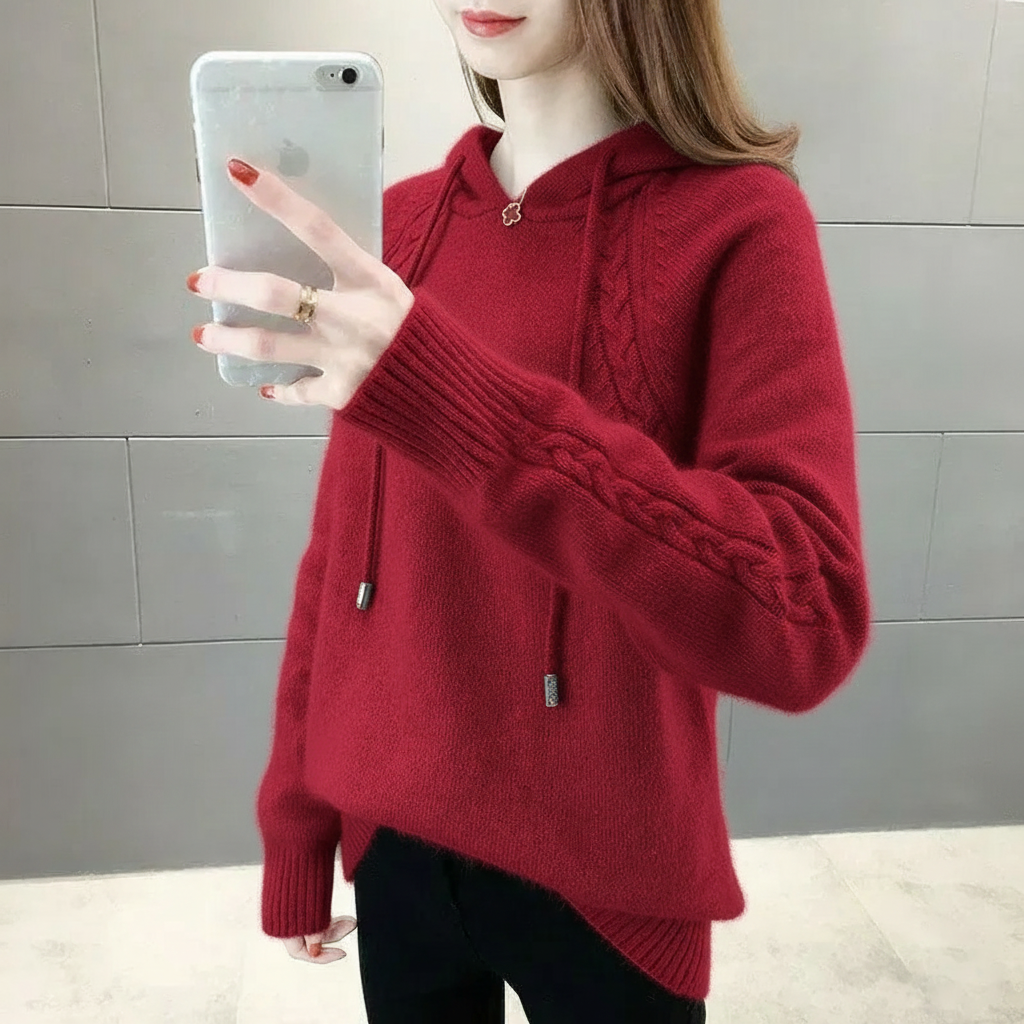 寬鬆套頭素色高級感連帽針織毛衣