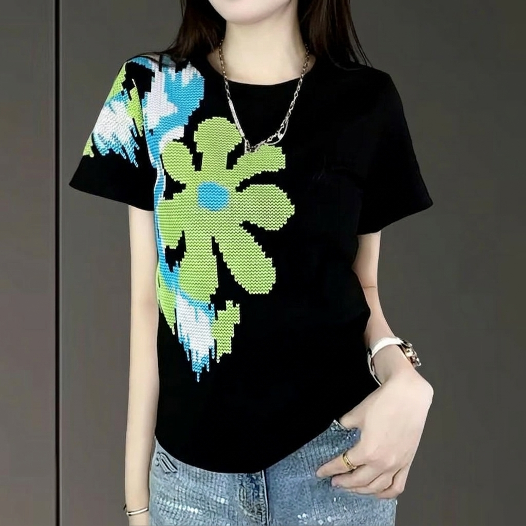 時尚休閒百搭重工修身顯瘦純棉短袖T恤