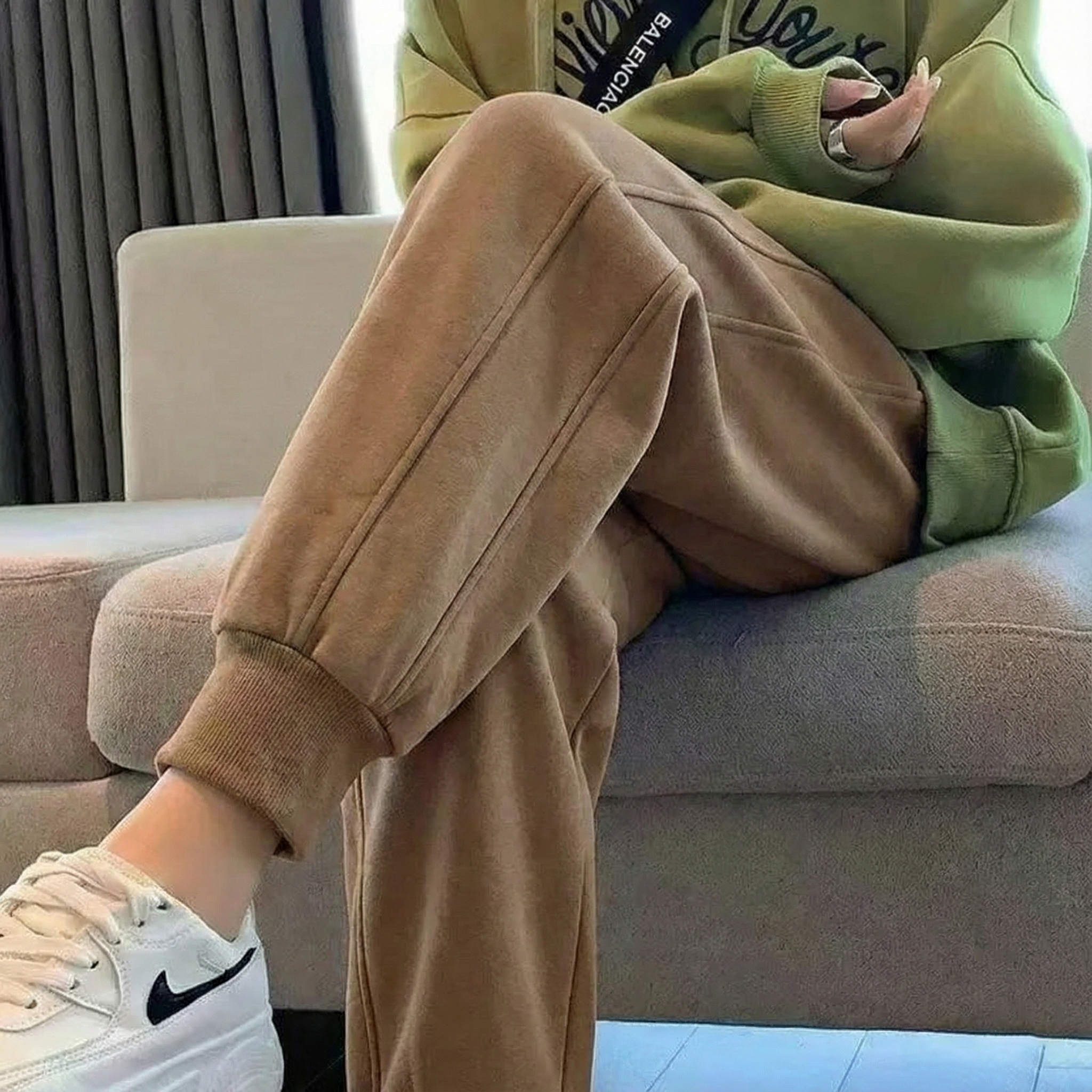 百搭休閒顯瘦運動風鬆緊腰棉質束腳褲裝-Cicimode