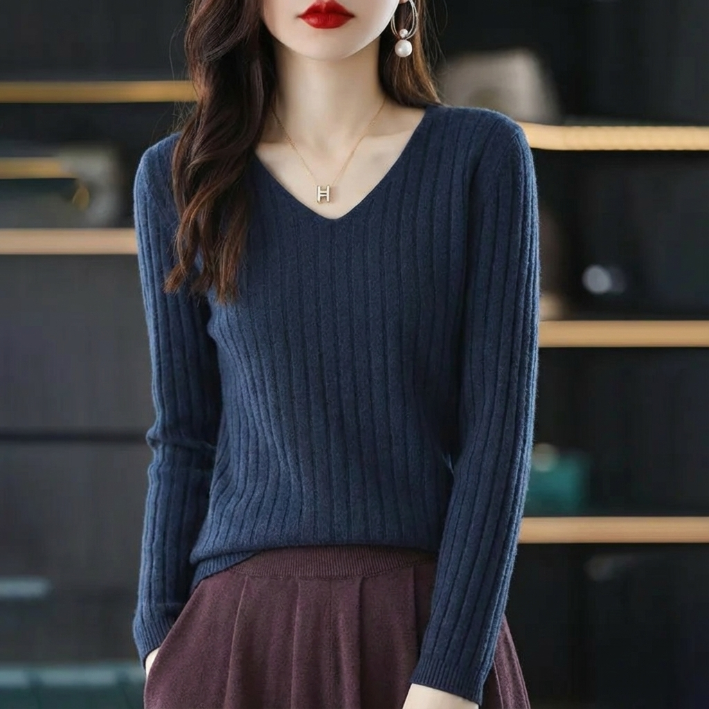 10色百搭純色V領套頭保暖內搭針織長袖