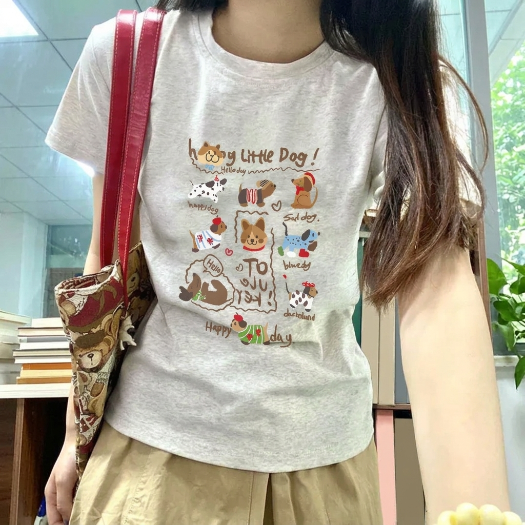 12色純棉美式印花正肩圓領短袖T恤