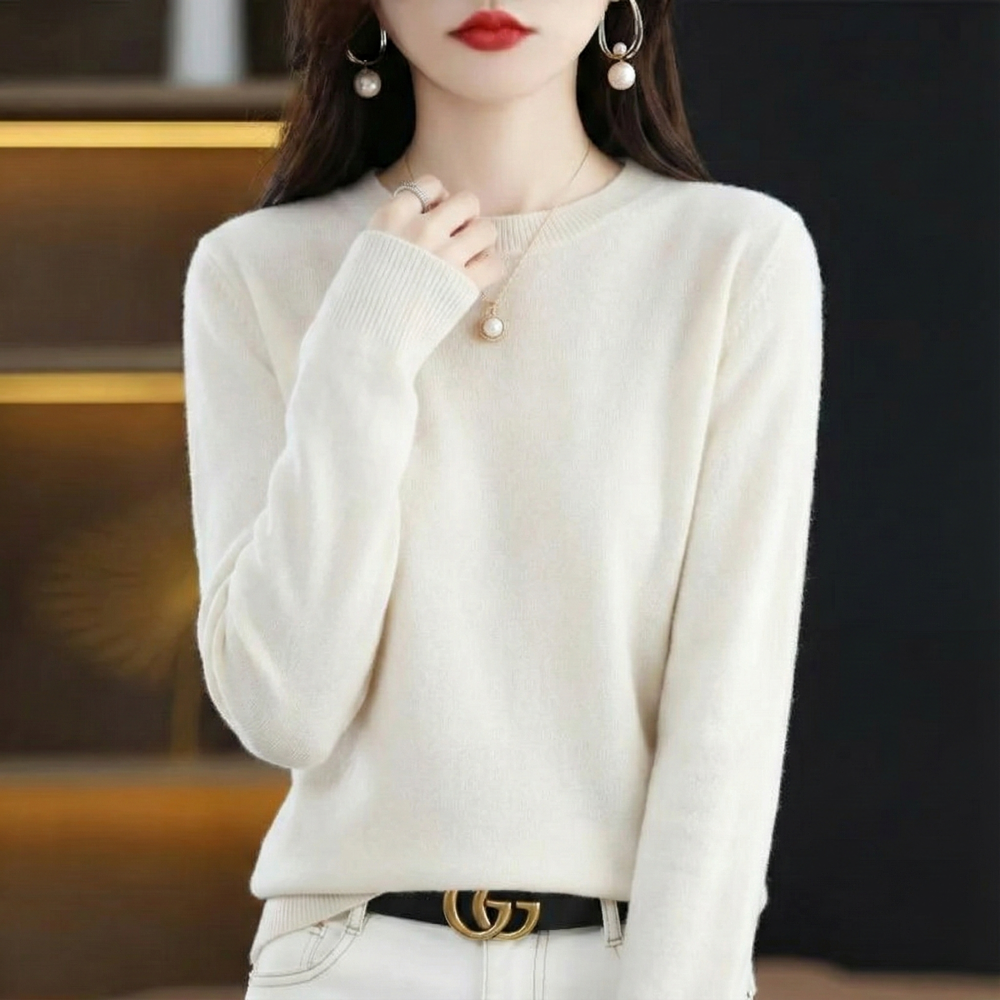 時尚內搭圓領素色洋氣百搭針織毛衣-Cicimode